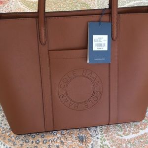 COLE HAAN zip-top pebbled leather tote